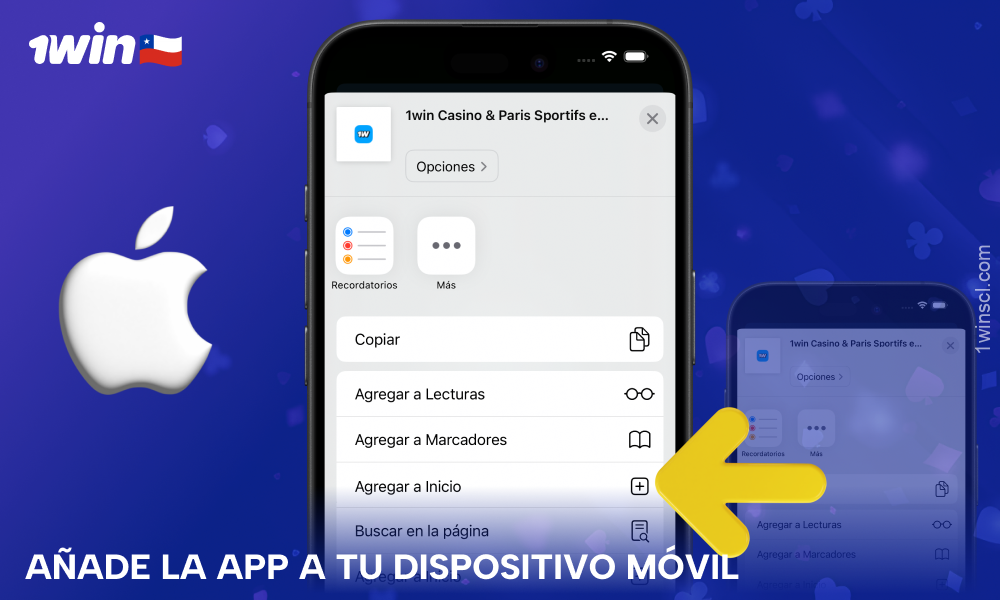 Añade la app 1Win a la pantalla de inicio de tu dispositivo iOS